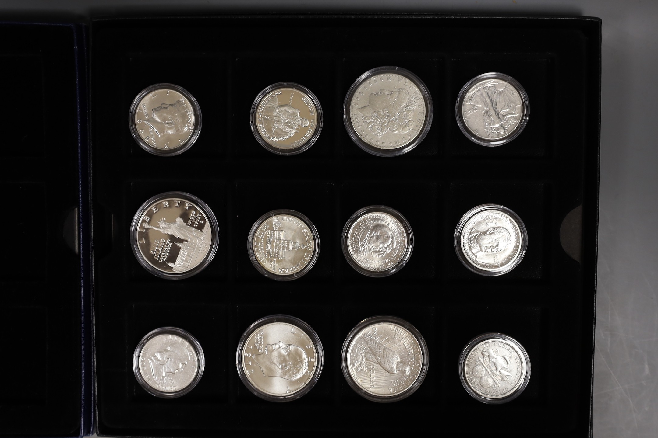 UK cupronickel and Westminster Historic silver coins of great Britain and Westminster US classics silver coin collection, mostly uncirculated coins, boxed with certificates